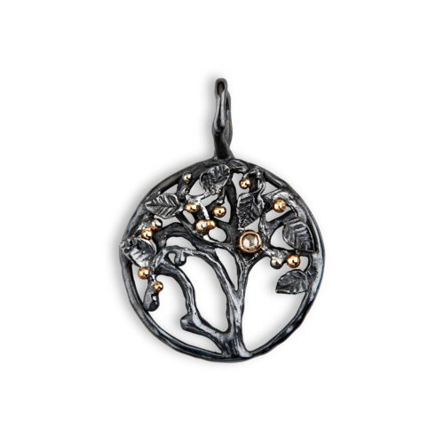 Large Tree of lifer in silver with gold apples and diamond