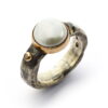 Ring Of Silver With One Brilliant Cut Diamond And Big Pearl In Gold Collet
