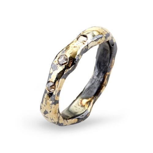 håndlavet guld og sølv ring med tre diamanter