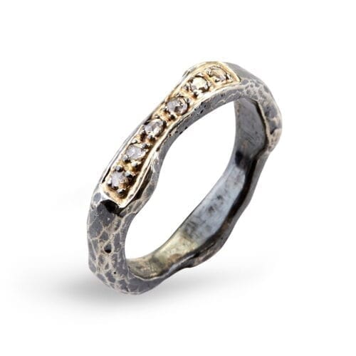 sølv og guld ring med diamanter