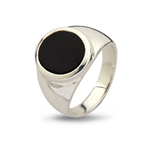 sort oval signetring sølv ring til mænd