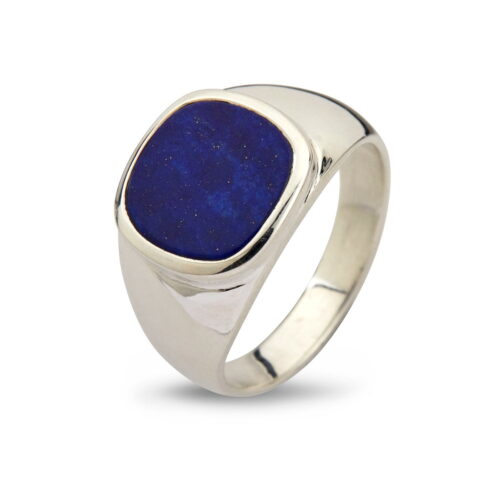 cushion firkantet sølv signet ring til mænd med blå lapis lazuli sten