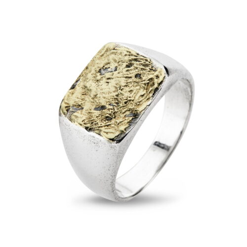 cushion firkantet sølv signet ring til mænd med guld ovenpå