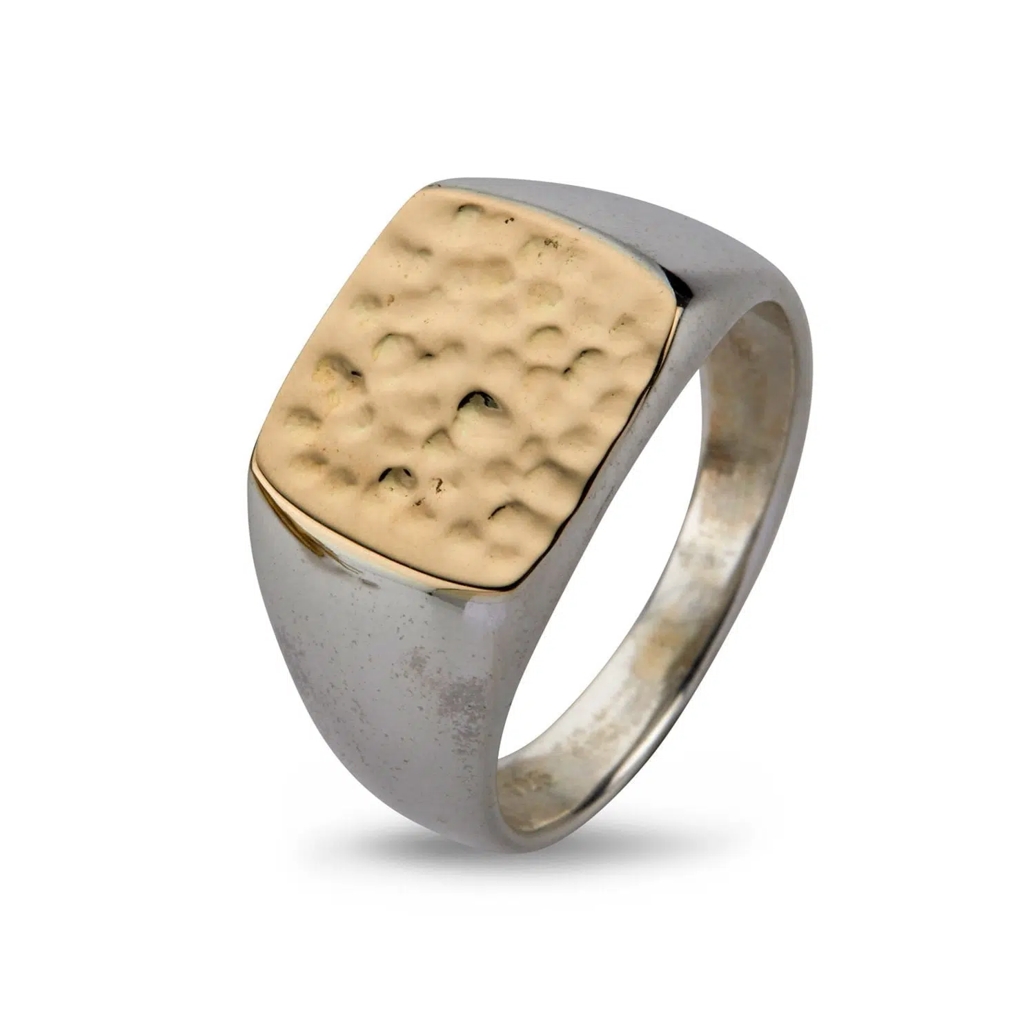 cushion firkantet sølv signet ring til mænd med guld overflade