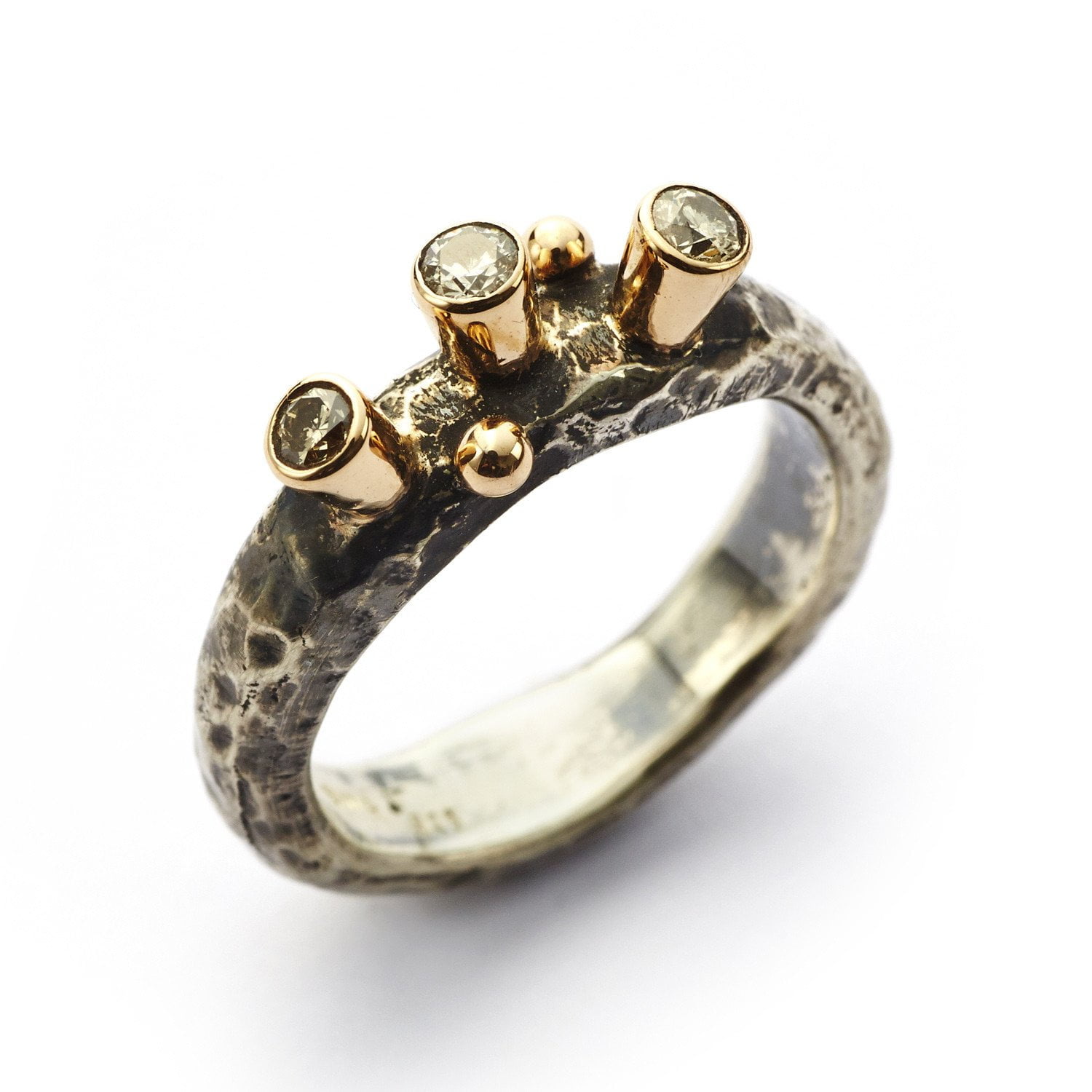 Antique Triple Brill Sølv Ring Med Tre Diamanter