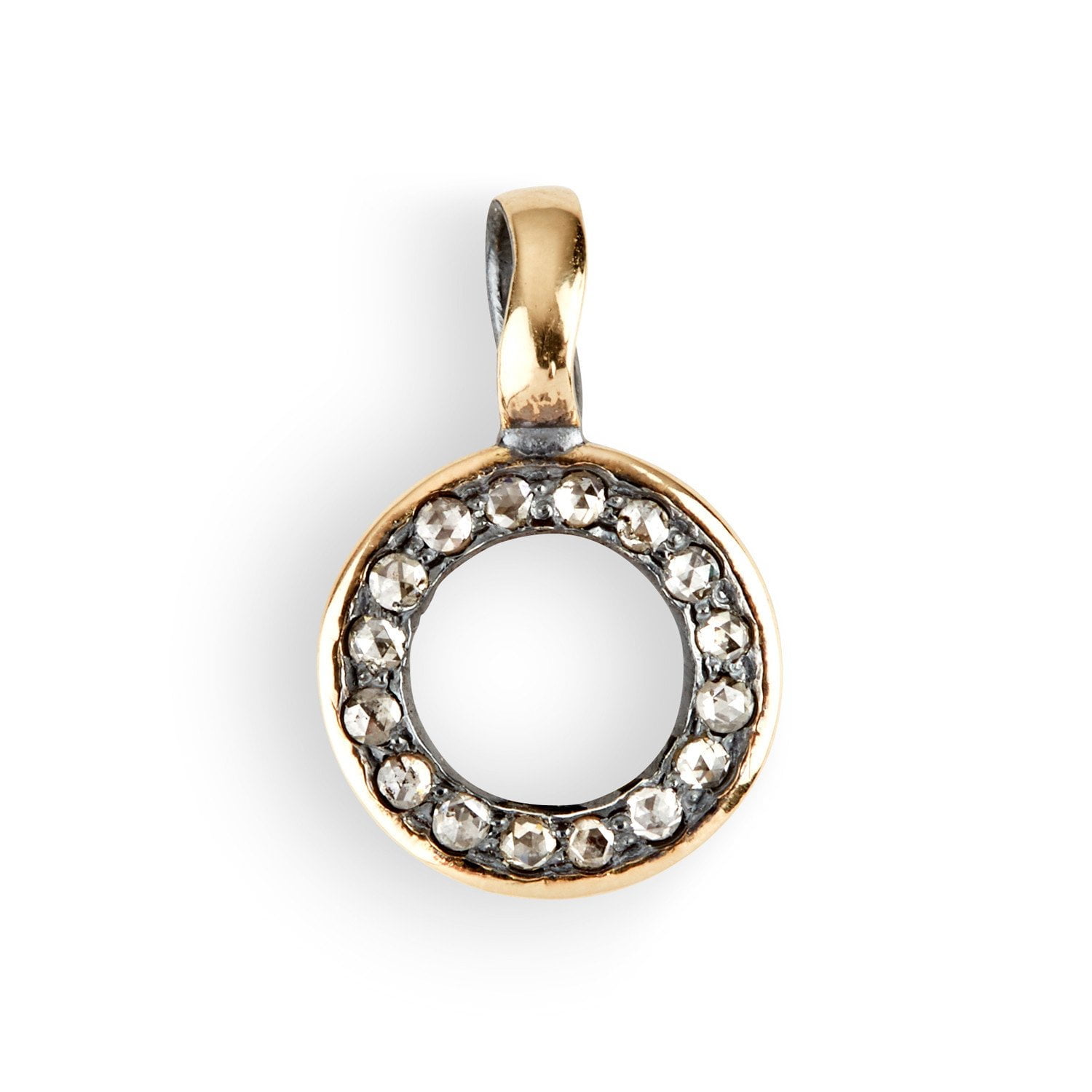Essex Oval Open Pendant Made Of Silver And 14 Karat Gold With Rose Cut Diamonds