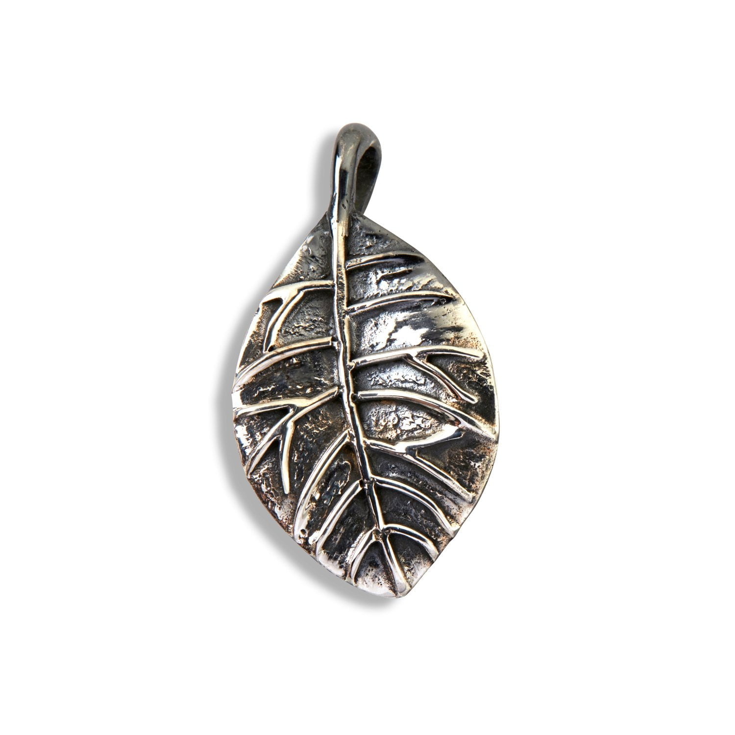 large beech leaf jewellery pendant of silver