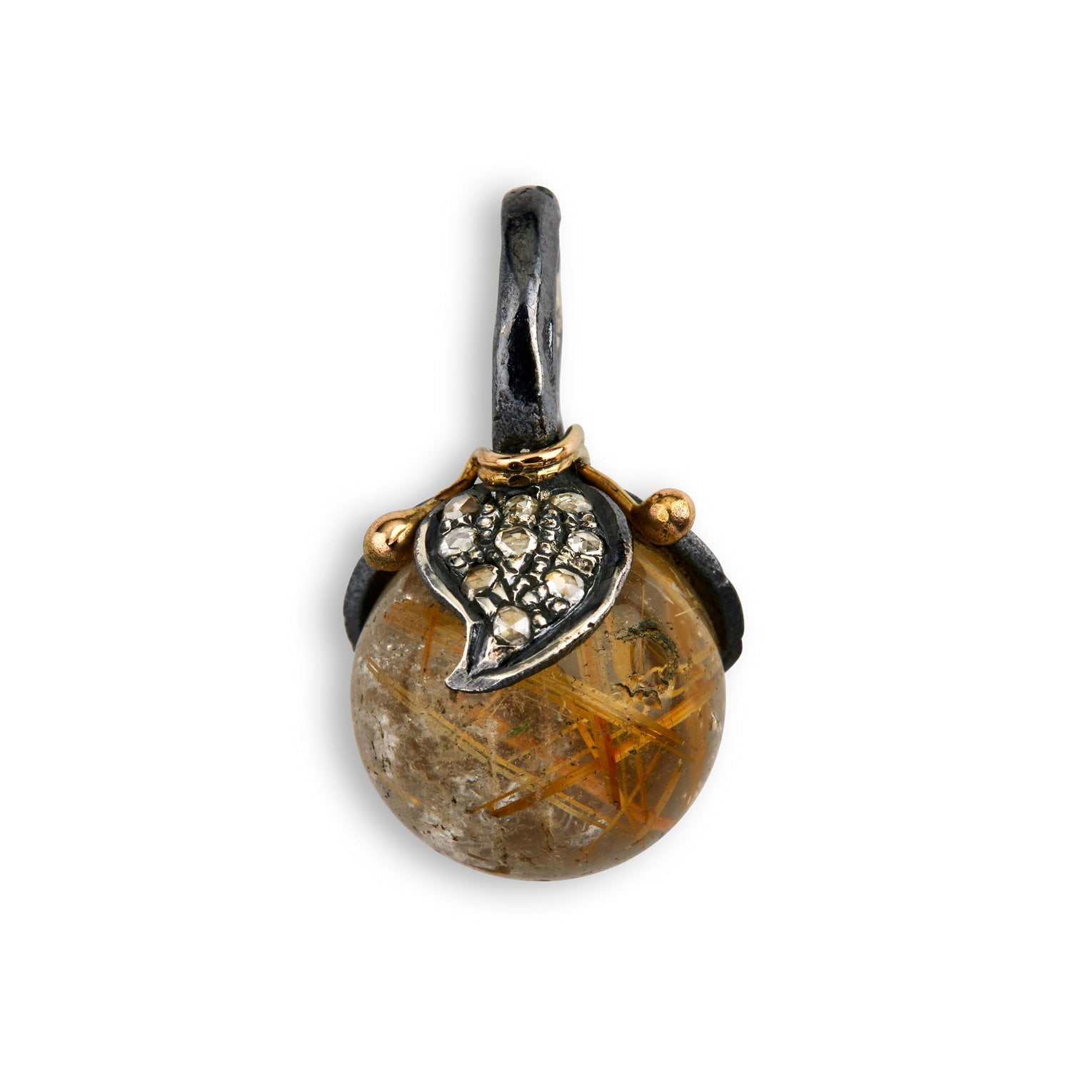 leaf pendant of silver holding jewellery stone rutile quartz