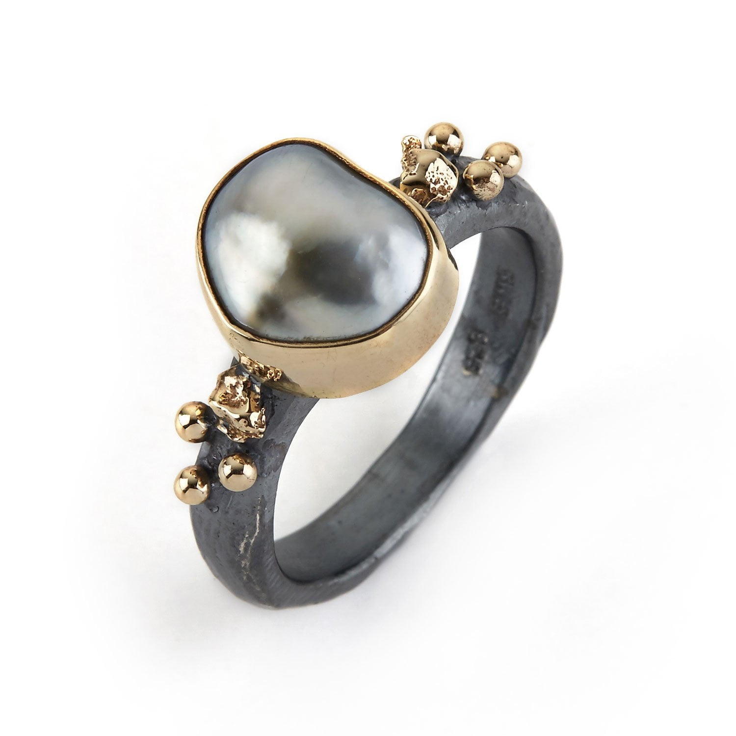 Perle Ring Med Sølv Og Guld Kugler