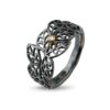 Leaf Ring Of Oxydized Silver With Diamond