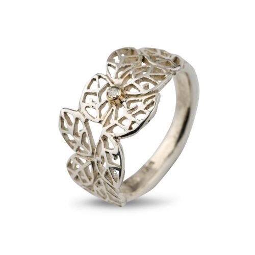 ring beech leaves - Leaf ring silver with diamond