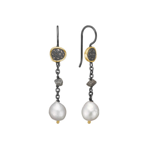 appia pavé ørehængere med kæde, rå diamant og south sea perler