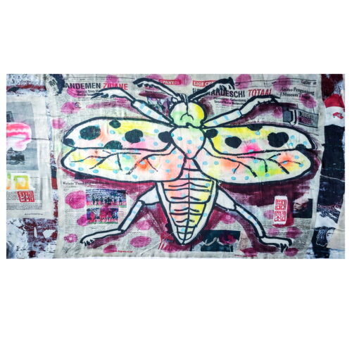 Neon Wings uld og silketørklæde med graffiti motiv