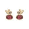 Guld Ørestikkere med Diamant og Rød turmalin sten
