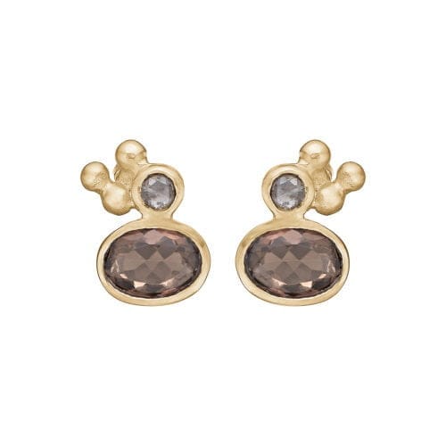 Guld Ørestikkere med Diamant og Quartz