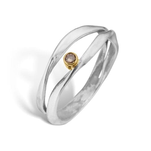 Unik sølvring med diamant og gulddetaljer