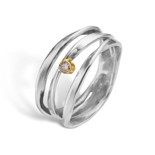 Elegant sølv ring med gulddetaljer