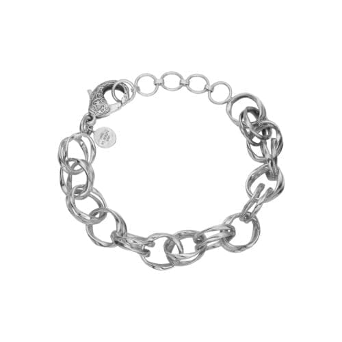 Sølvarmbånd med store, runde kæder og lås.