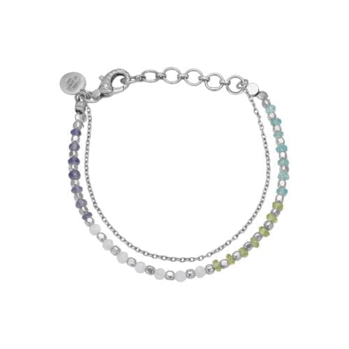 Sølv armbånd med farverige perler og justerbar kæde.