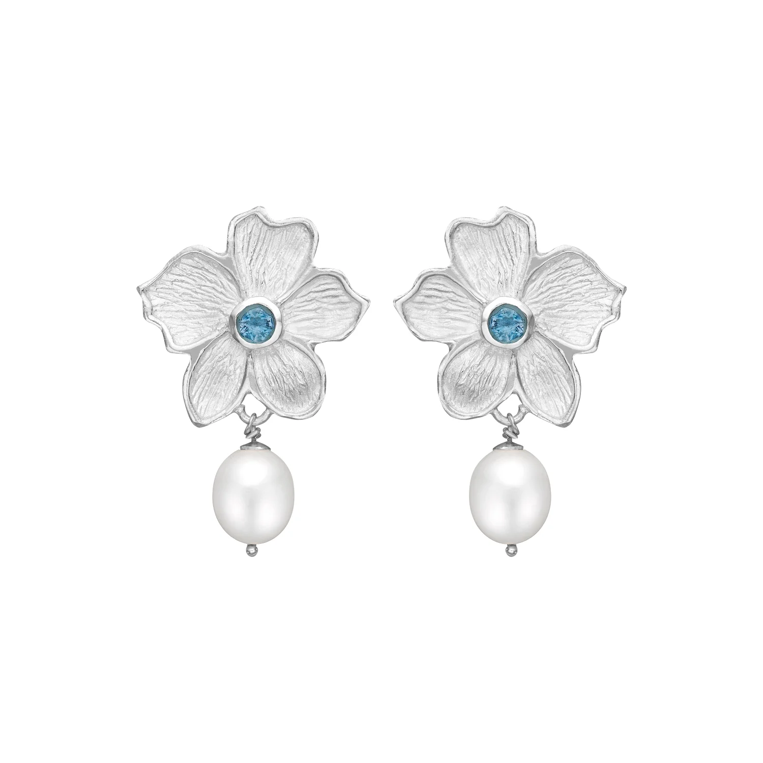 Poppy Aqua & Pearl Silver Ørestikkere