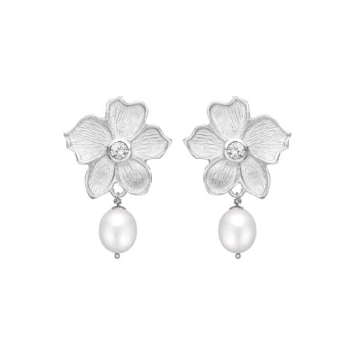 Elegant øreringe med blomster og perlevedhæng