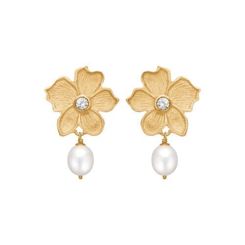 Guldblomst øreringe med perler og diamanter