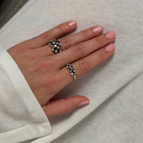 rose buds silver cluster 14 ring