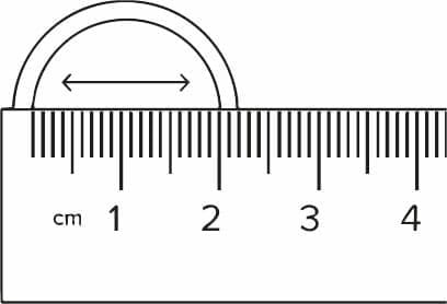 Lineal med protractor og centimeterskala.