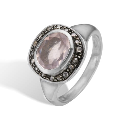 Frida Signet Pavé Rose Quartz ring